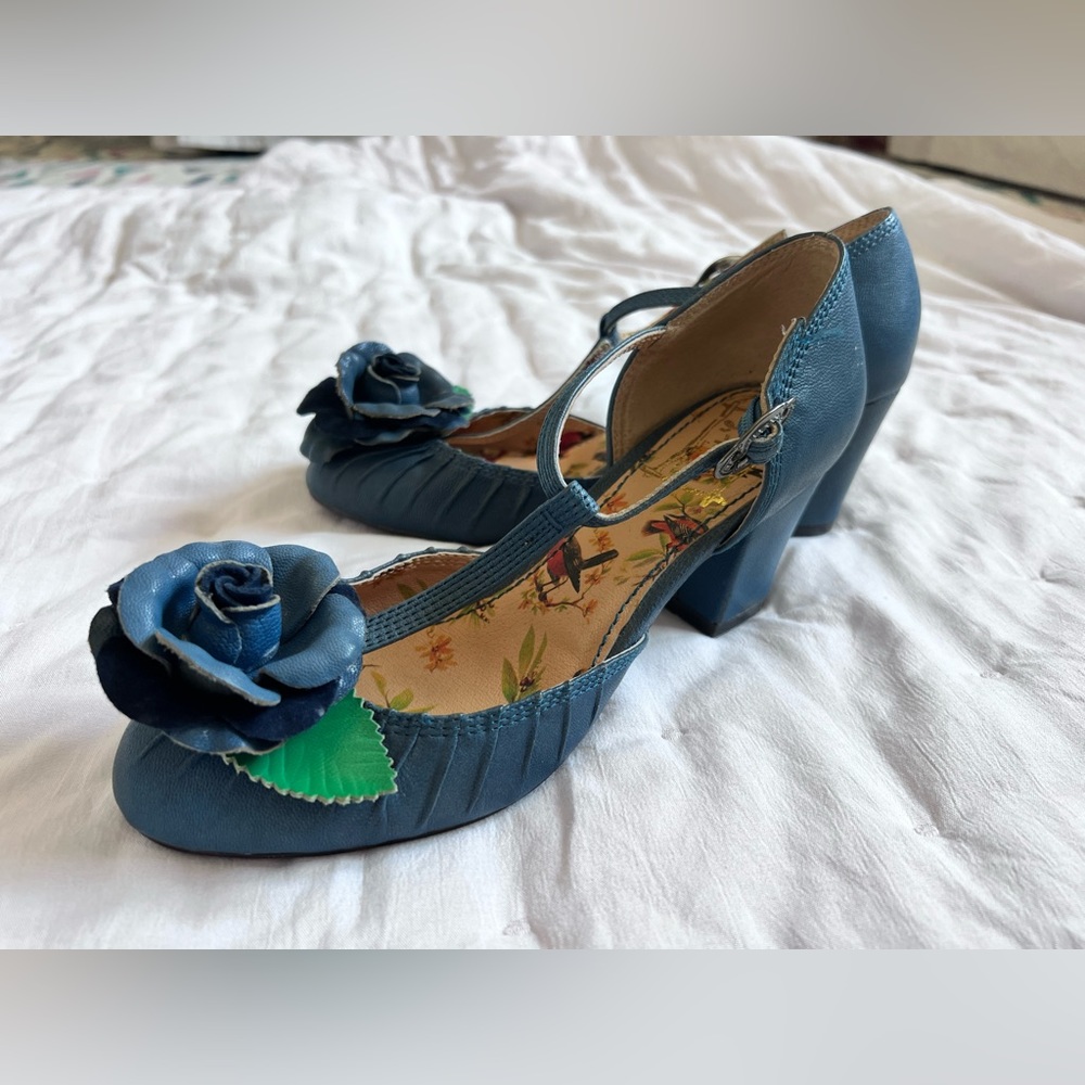 Anthropologie Miss L Fire Cobalt Blue T-Strap Heels size 37
